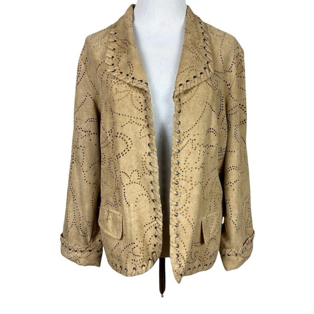 Chico’s Vegan Suede Perforated Western Jacket Sz 2 Festival Boho